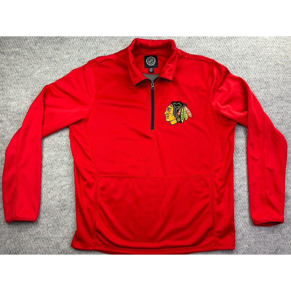 Chicago Blackhawks NHL Men's L Red Quarter Zip Pullover Embroidered Hockey
